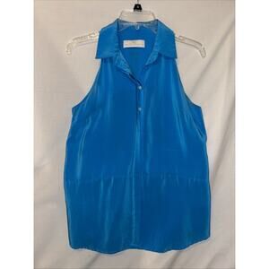 Amanda Uprichard Top Womens Medium Turquoise Silk Sleeveless Blouse